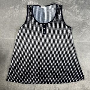 Agenda Women's Blouse Tank Top Sleeveless Sz L Blue/White Dots Beach Nautical